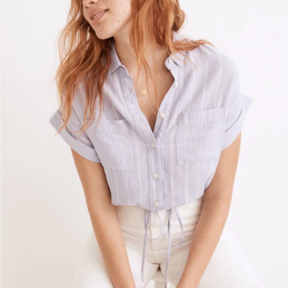 Madewell Linen-Blend Button-Up Top in Stripes XS